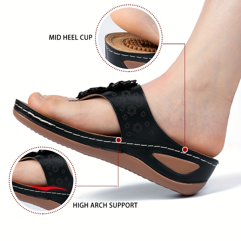 Women's Massage Floral Decoration Non-slip Wedge Sandals, Comfortable Arch Support Sandals