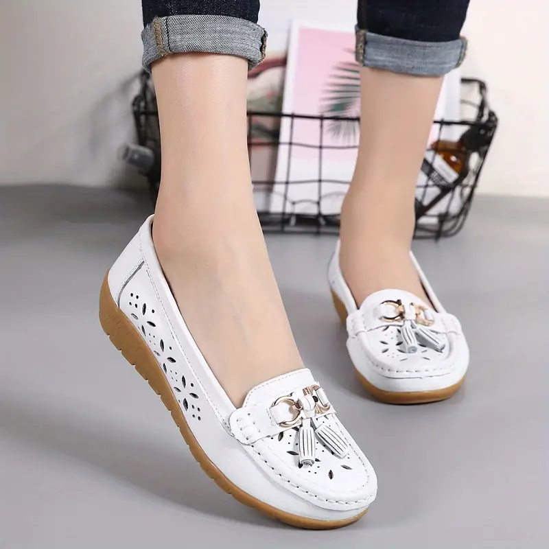 Women's Hollow Out Design Leather Wedge Heeled Slip-on Sandals- Buy 2 Free Shipping
