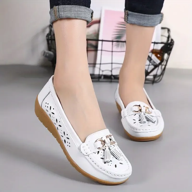 Women's Hollow Out Design Leather Wedge Heeled Slip-on Sandals- Buy 2 Free Shipping