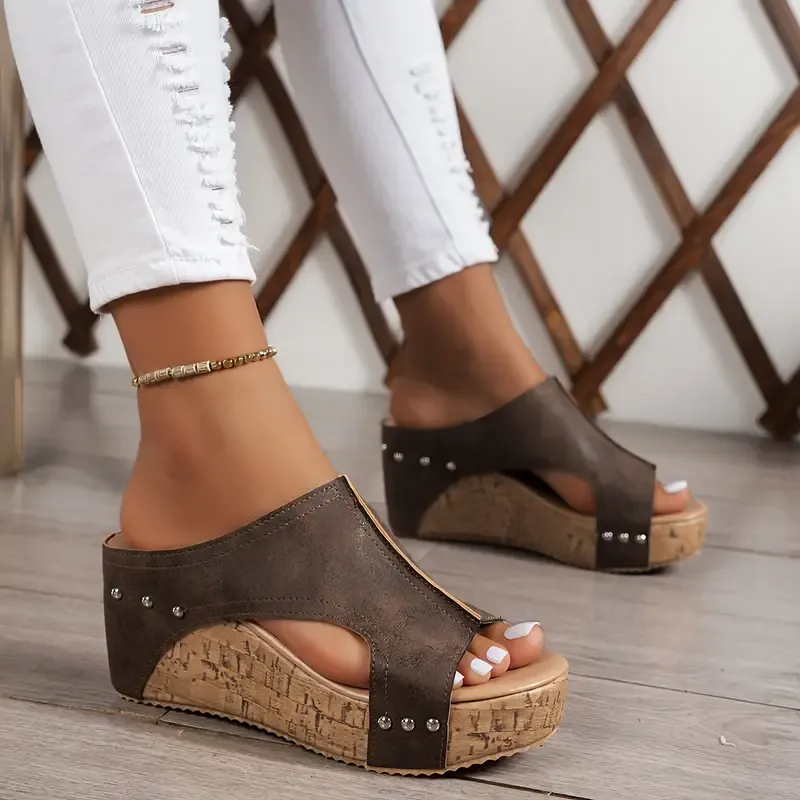 🔥Last Day Promotion 50% OFF - Women's Studded Embellished Thick Leather Orthopaedic Sandals