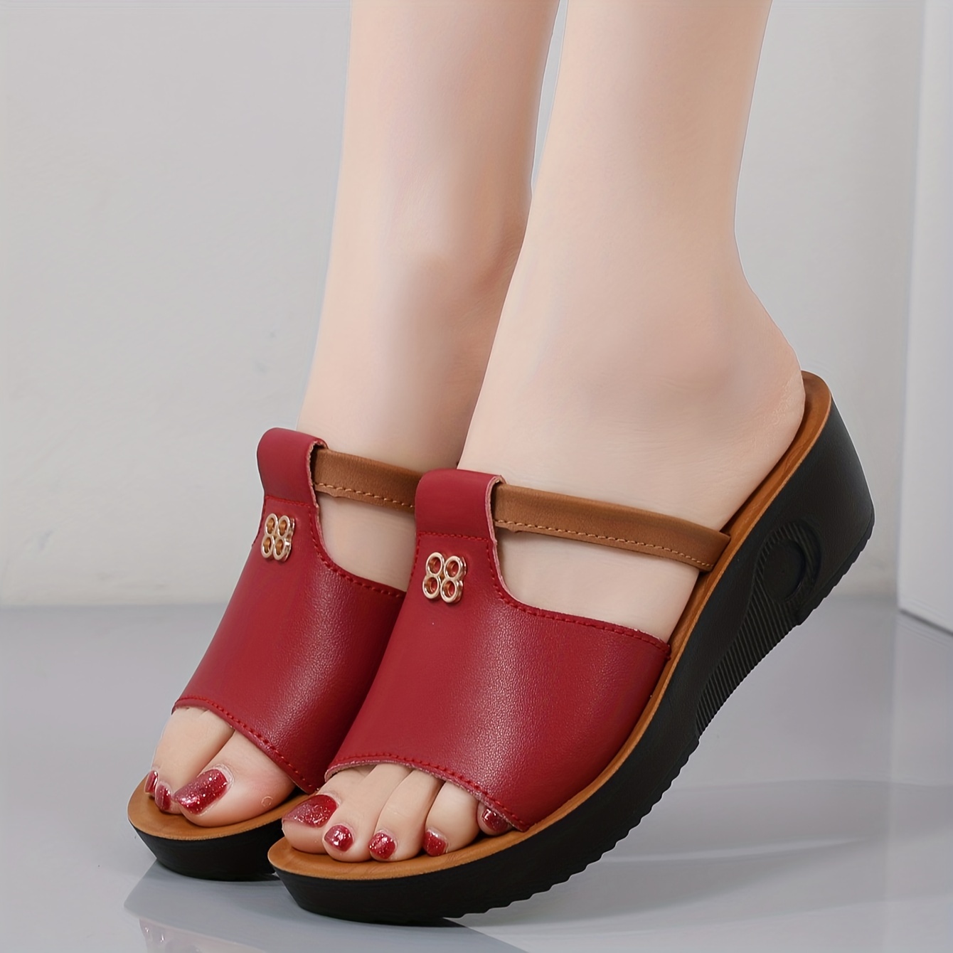 🔥Last Day Promotion 50% OFF - Women's Cut Out Wedge Leather Orthopedic Sandals