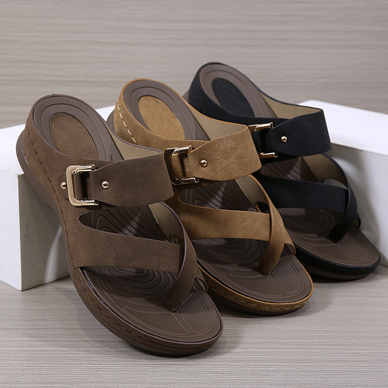 🔥Last Day Promotion 50% OFF - Orthopedic Wedge Leather Sandals Women Wide Toe Arch Support