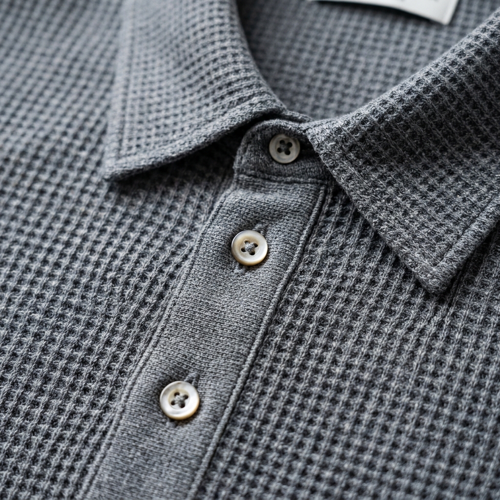 4K Studio Macro: Spread Lapel, Pearlized Buttons and 3D Honeycomb Knit Texture