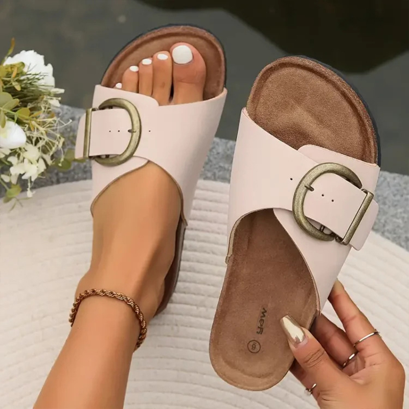🔥Last Day Promotion 50% OFF - Women's Fashion Open Toe Buckle Cork Slippers