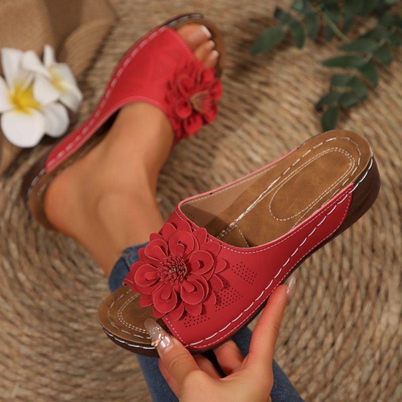 🔥Women's Arch Support Wedge Sandals with Flowers - Free shipping for two pairs
