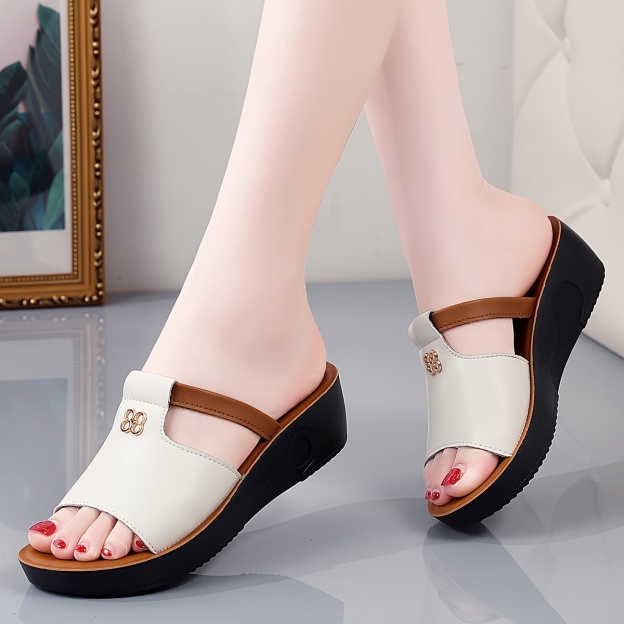 🔥Last Day Promotion 50% OFF - Women's Cut Out Wedge Leather Orthopedic Sandals