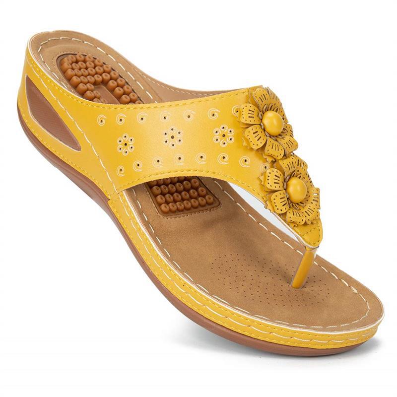 Women's Massage Floral Decoration Non-slip Wedge Sandals, Comfortable Arch Support Sandals