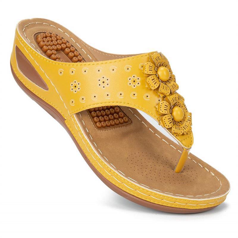 Women's Massage Floral Decoration Non-slip Wedge Sandals, Comfortable Arch Support Sandals