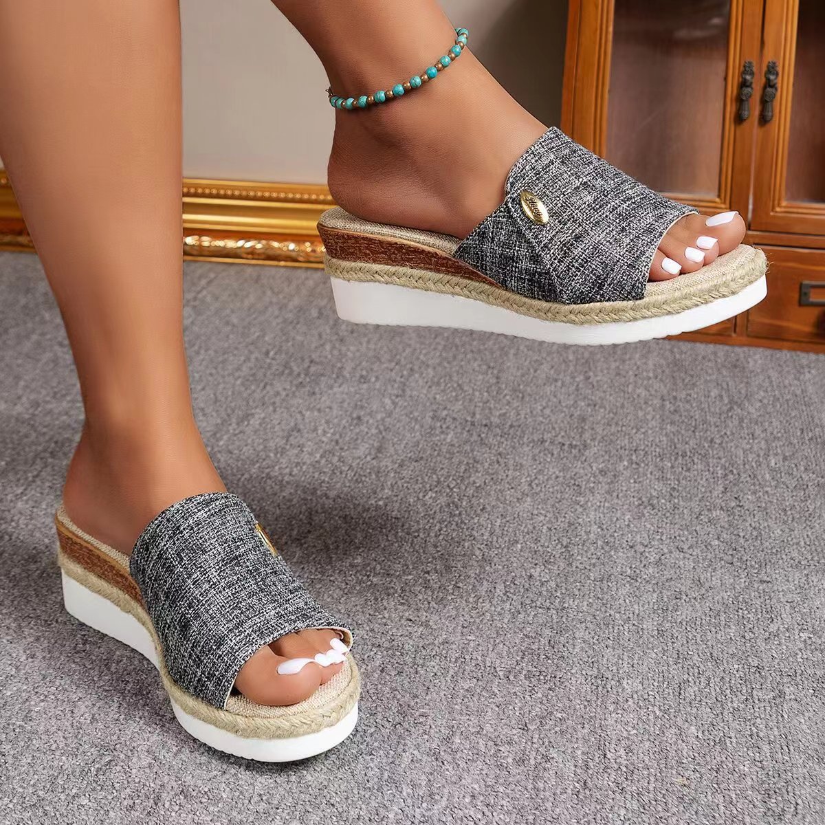 😍Last Day 50% OFF😍 - Women's Solid Colour Thick Bottom Slope Heel Orthopaedic Sandals