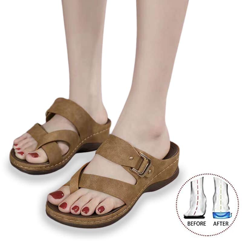 🔥Last Day Promotion 50% OFF - Orthopedic Wedge Leather Sandals Women Wide Toe Arch Support