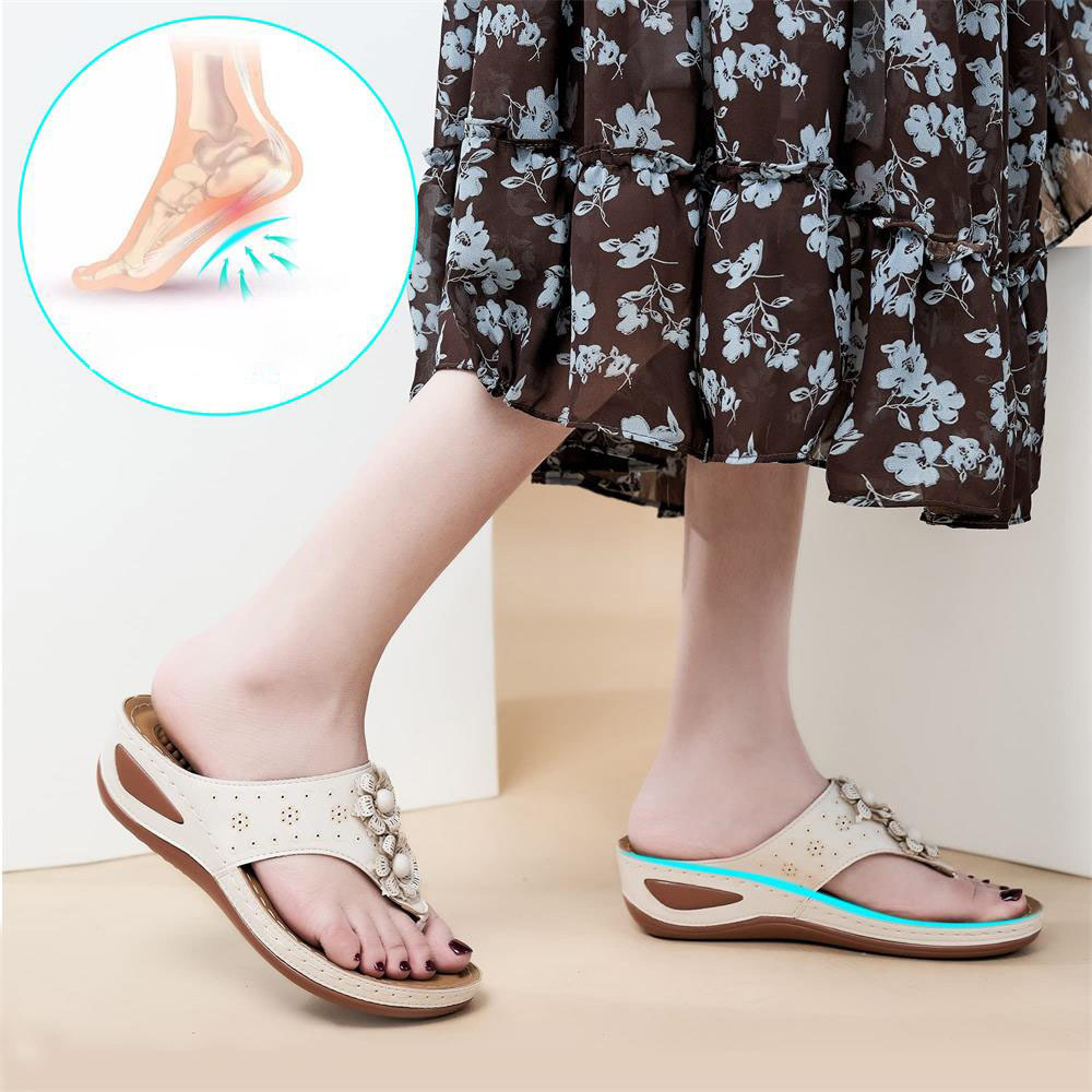 Women's Massage Floral Decoration Non-slip Wedge Sandals, Comfortable Arch Support Sandals