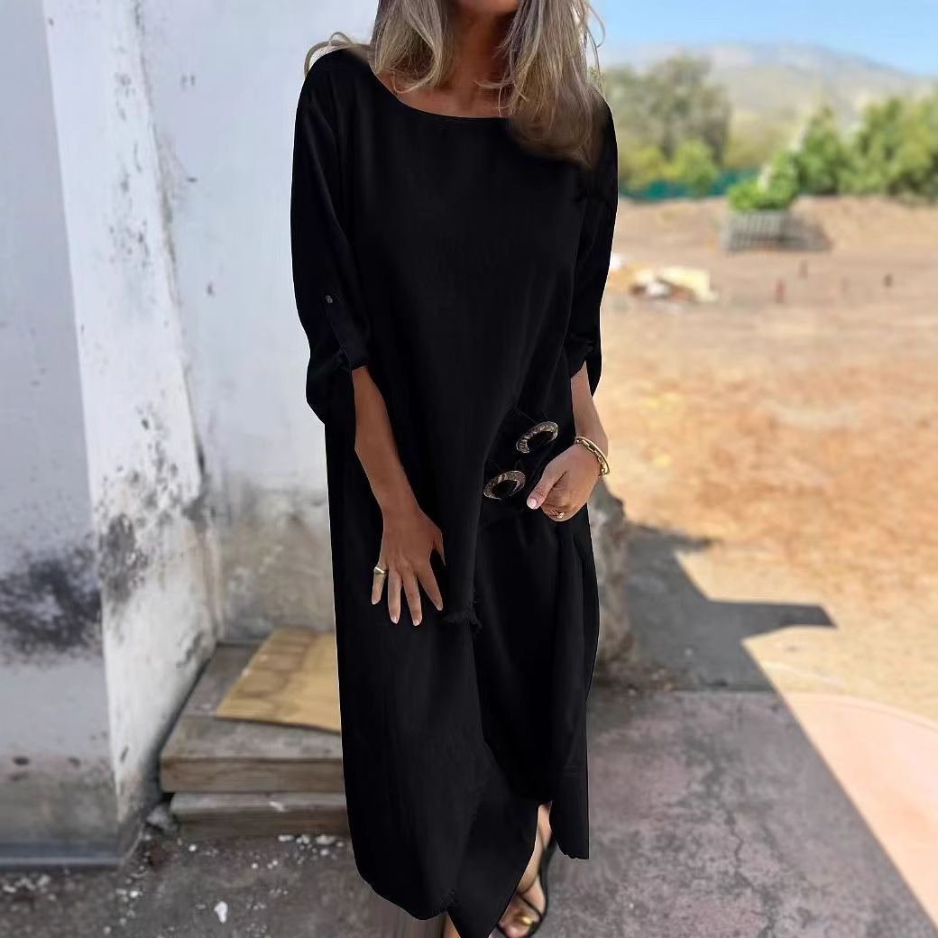 New Metal Buckle Loose Irregular Linen Suit Top+Pants