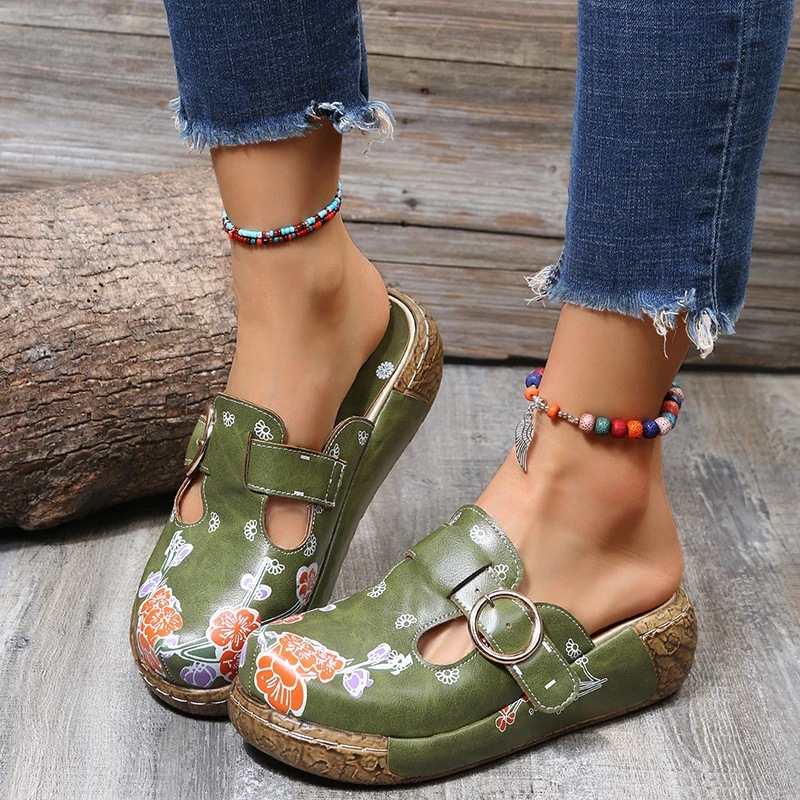 Women's Floral Embroidered Slip-On Leather Clogs