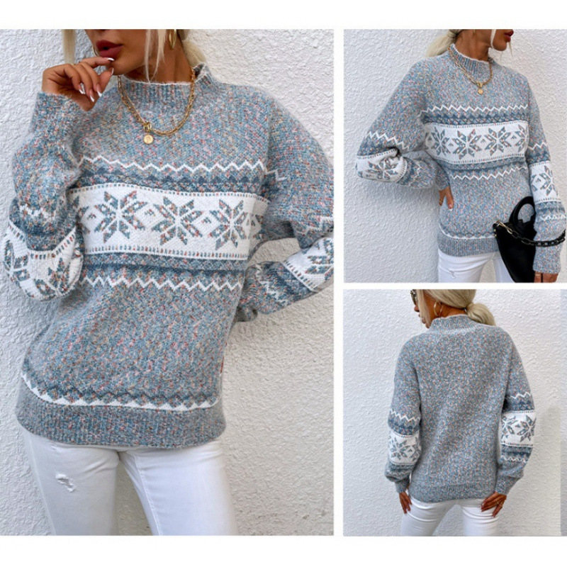 Women's Christmas Sweater Fair Isle Sweater Pullover Ugly Sweater Crew Neck Knit Knitted Fall Winter Party Outdoor Streetwear Long Sleeve Print Pink Blue