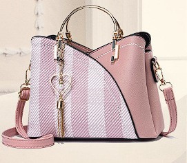 Women's Navy Blue and Pink Handbag with Heart Tassel Charm – Elegant F