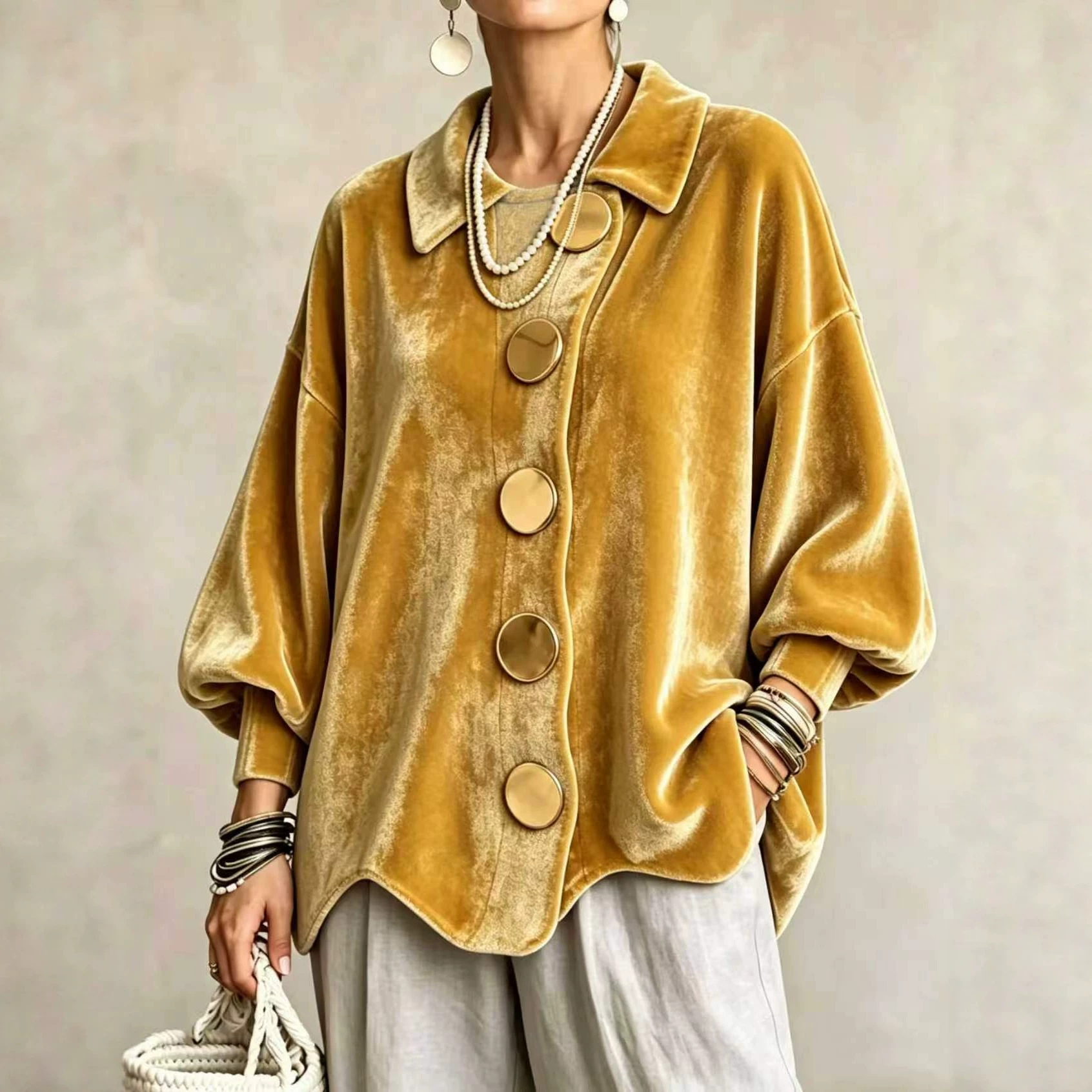 Oversized Gold-Tone Buttons