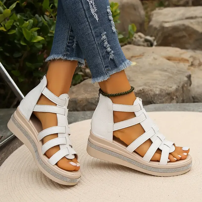 Women's Stylish Cut-out Back Zipper Chunky Wedge Sandals(🔥BUY 2 FREE SHIPPING)