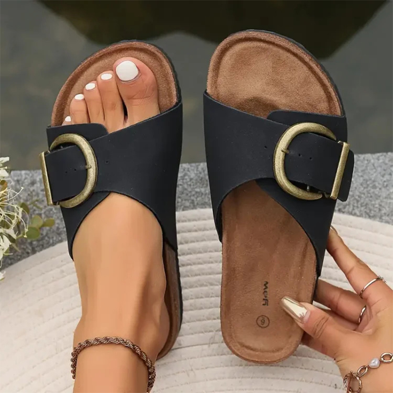 🔥Last Day Promotion 50% OFF - Women's Fashion Open Toe Buckle Cork Slippers