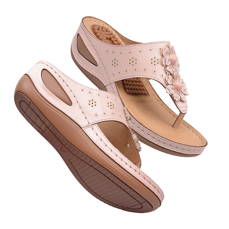 Women's Massage Floral Decoration Non-slip Wedge Sandals, Comfortable Arch Support Sandals