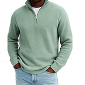 Men's Waffle Polo Shirts Textured Outdoor Causal Quarter Zip Long Slee