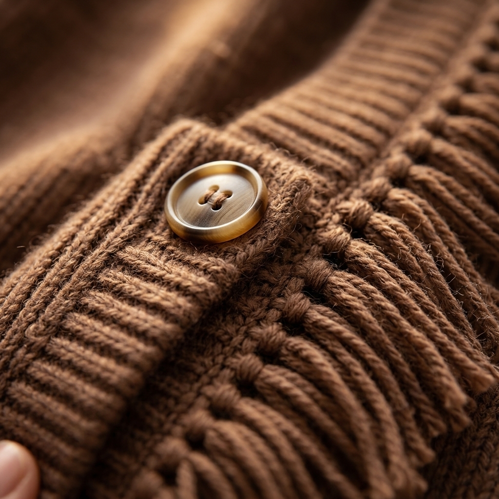 Cardigan Macro Knit Texture & Button Detail