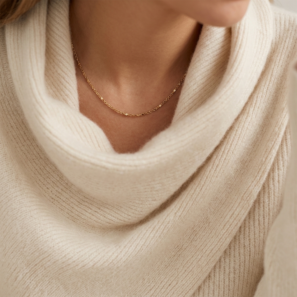 Macro Detail of Asymmetrical Draped Cowl Collar