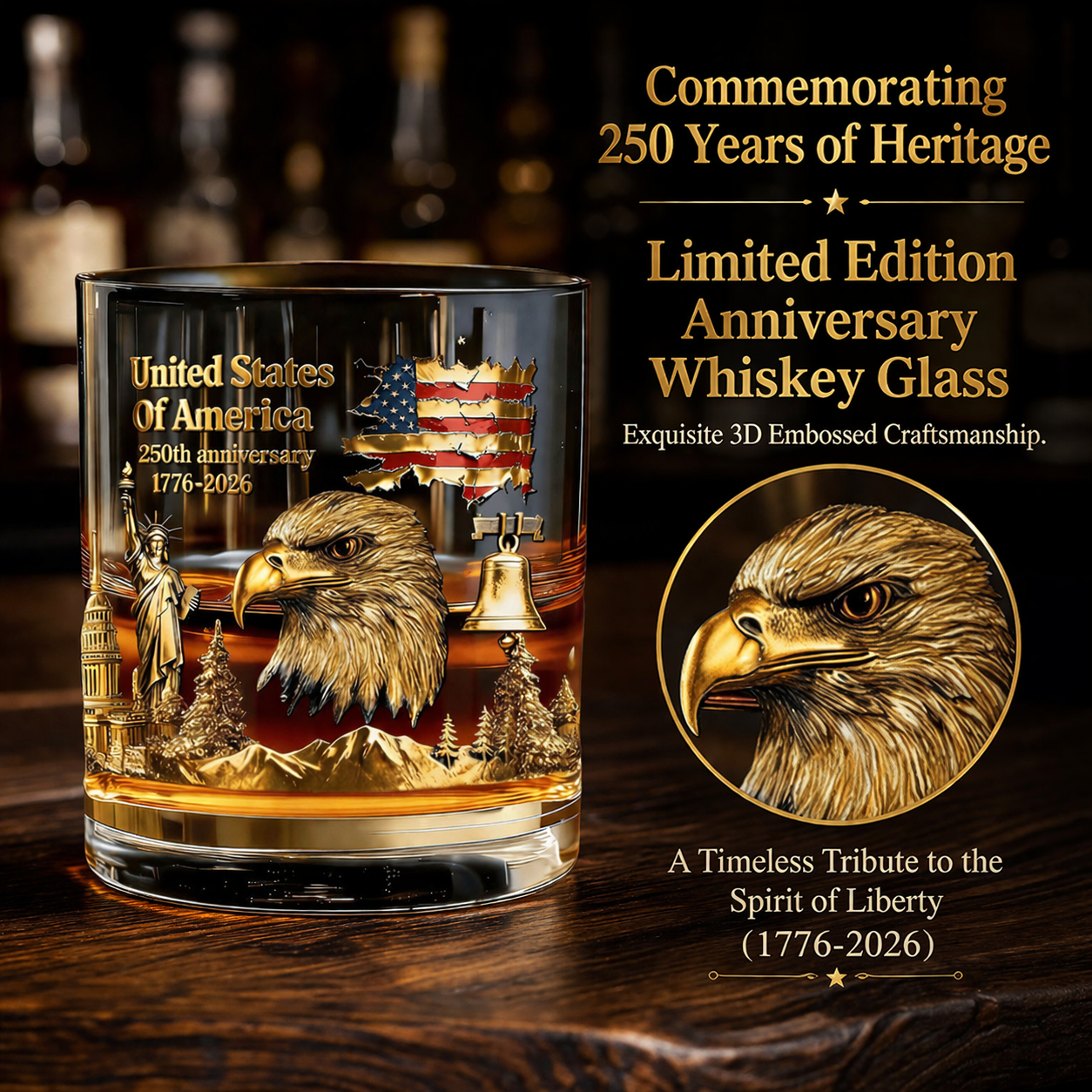 Limited Edition 2026 USA 250th Anniversary Commemorative Glass – 1776-2026 Heritage Edition