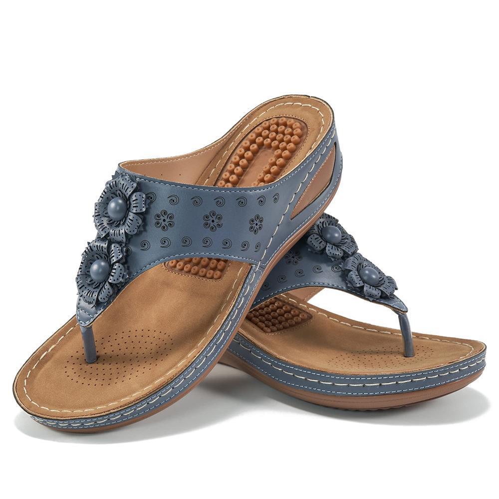 Women's Massage Floral Decoration Non-slip Wedge Sandals, Comfortable Arch Support Sandals