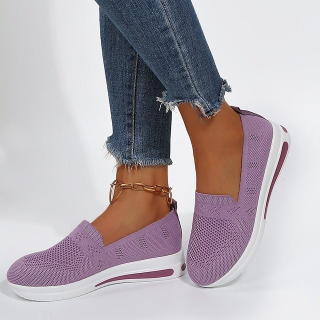 Women's Navy Blue Slip-On Walking Shoes - Breathable Mesh 