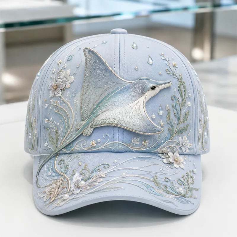 🌊 3D Ocean Creatures Embroidery Cap | Pearl & Crystal Adjustable Hat for Beach, Travel & Everyday Wear