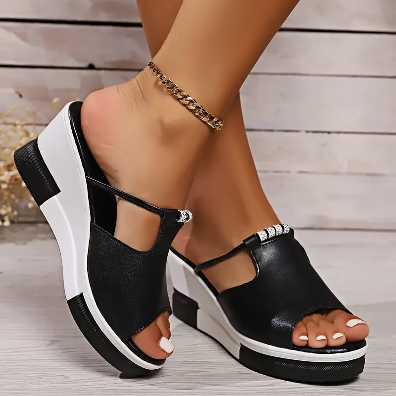 🔥Last Day Promotion 50% OFF - Women's Fashion Rhinestone Decor Wedge Slippers