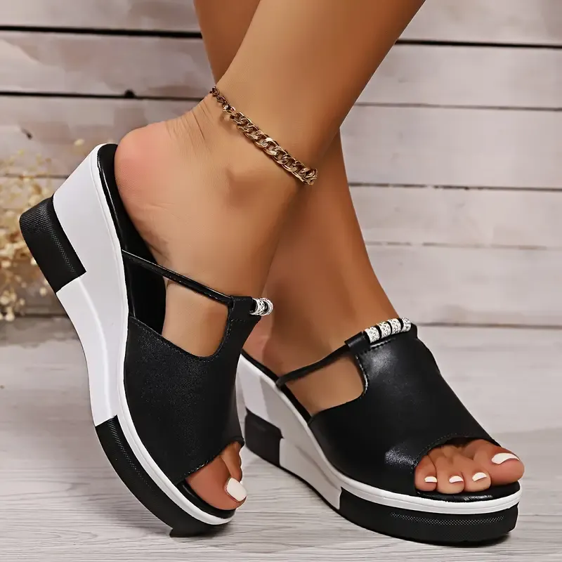 🔥Last Day Promotion 50% OFF - Women's Fashion Rhinestone Decor Wedge Slippers