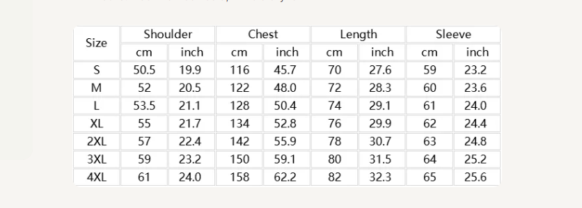 Men's waffle half-zip pullover size chart with shoulder, chest, length and sleeve measurements