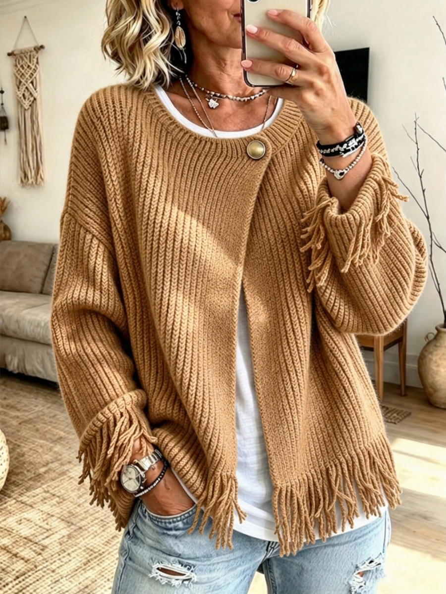 Khaki Fringe Cardigan