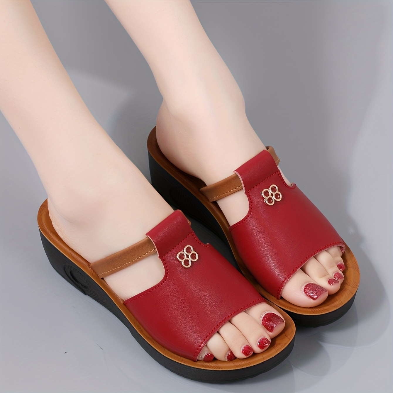 🔥Last Day Promotion 50% OFF - Women's Cut Out Wedge Leather Orthopedic Sandals
