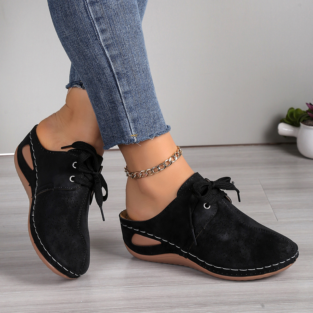🔥Last Day Promotion 50% OFF - 2024 New Women's Sculpted Wedge Heel Thick Leather Shoes