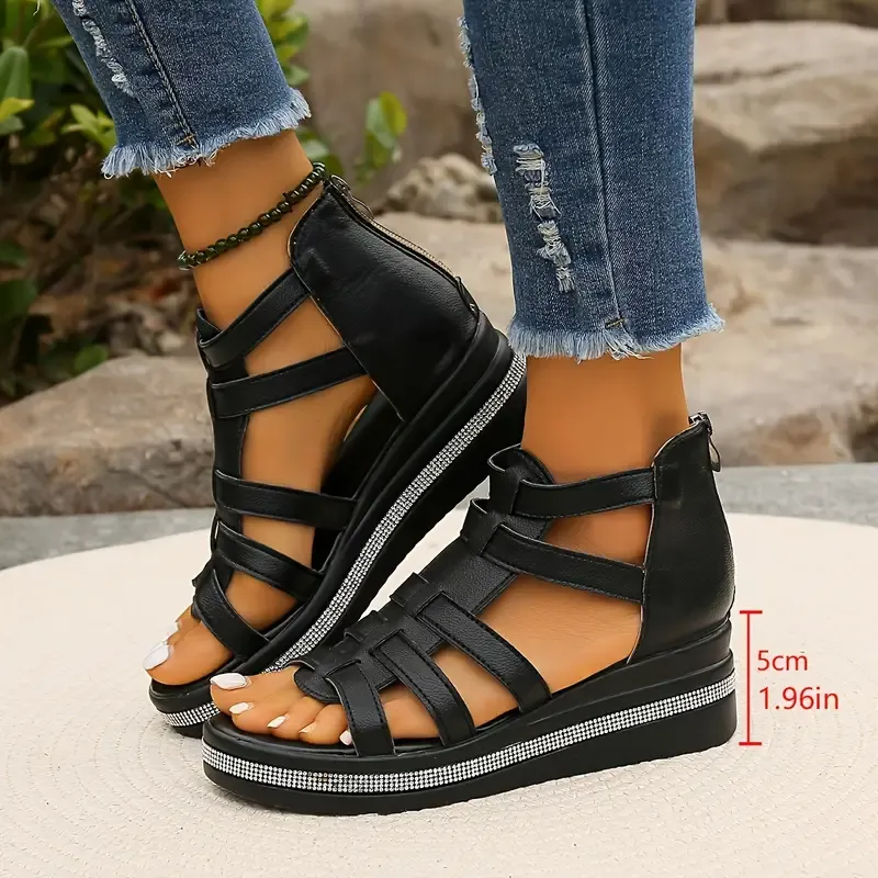 Women's Stylish Cut-out Back Zipper Chunky Wedge Sandals(🔥BUY 2 FREE SHIPPING)