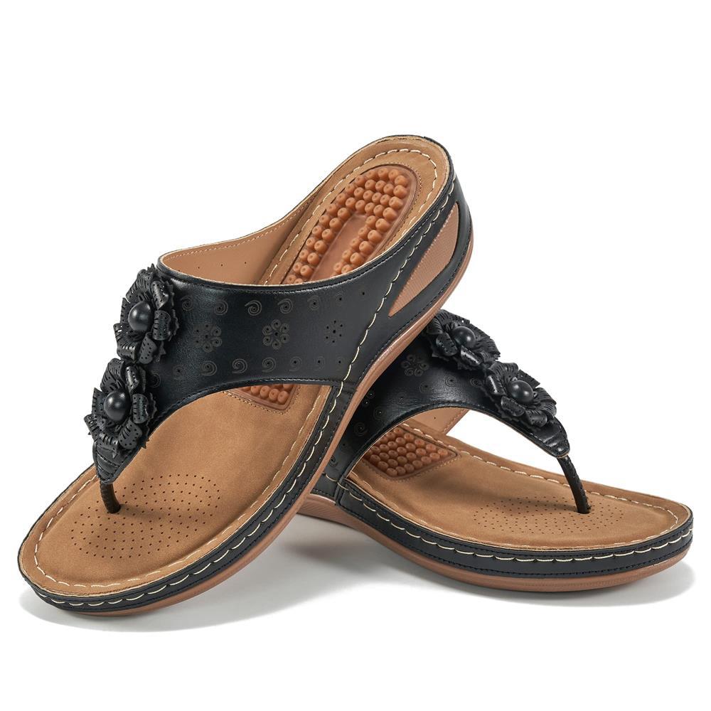 Women's Massage Floral Decoration Non-slip Wedge Sandals, Comfortable Arch Support Sandals