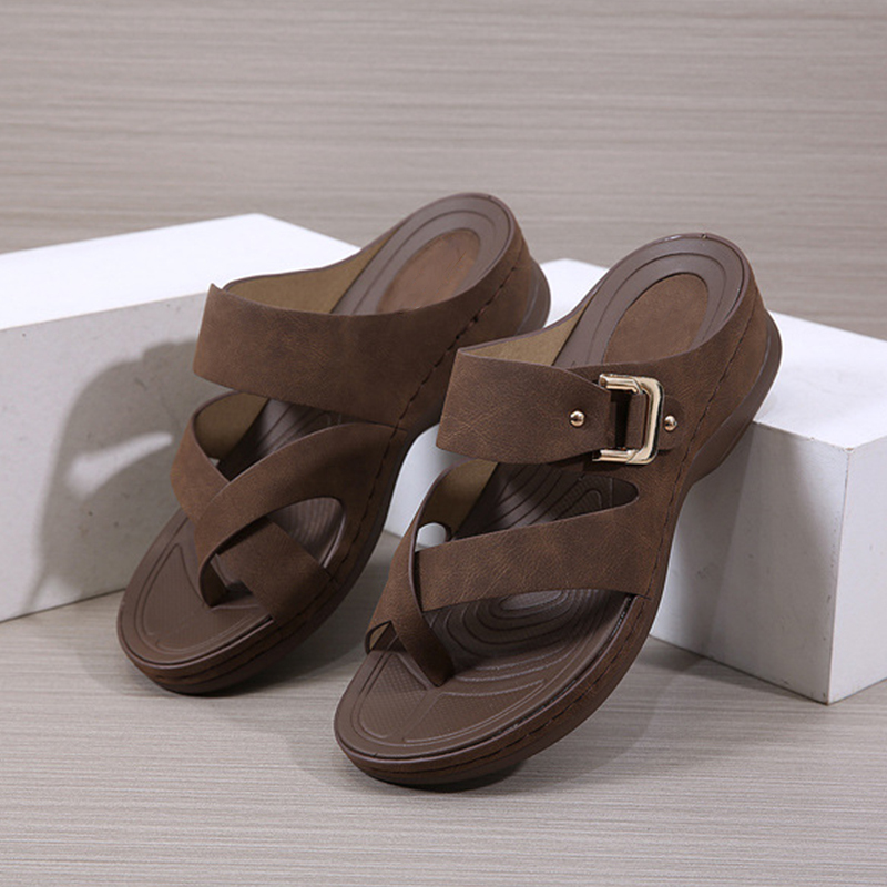 🔥Last Day Promotion 50% OFF - Orthopedic Wedge Leather Sandals Women Wide Toe Arch Support