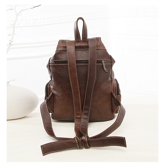 Women's Vintage Faux Leather Backpack with Multiple Pockets and Buckle Closure - Stylish and Functional for Everyday Use