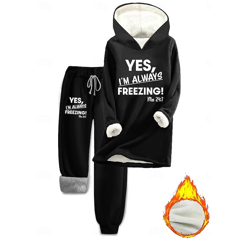 Women's Daily Stylish Two Piece Sets Tracksuit Pants Sets Long Sleeve Hooded Graphic Letter Drawstring
