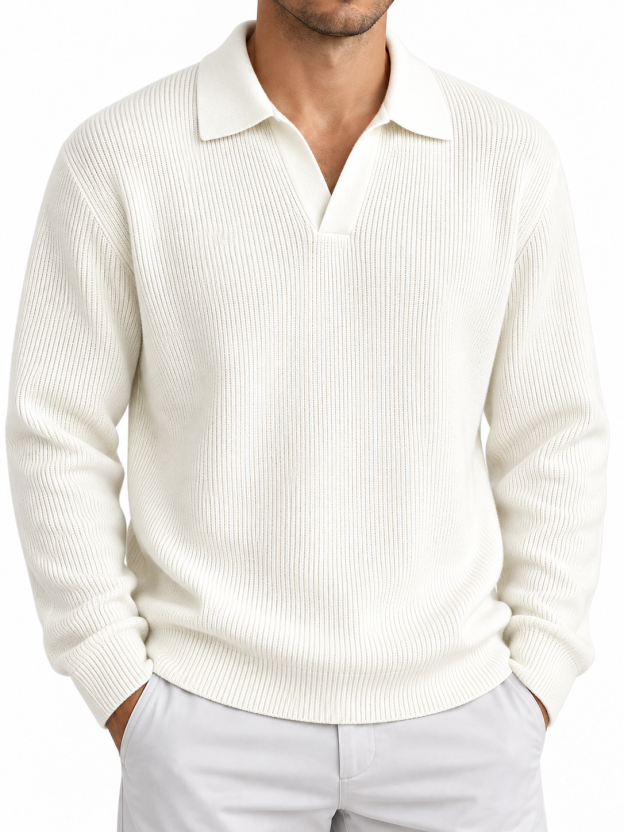 Men's V-neck knit sweater – Long Sleeve Solid Color Pullover for Fall Winter & Everyday Wear
