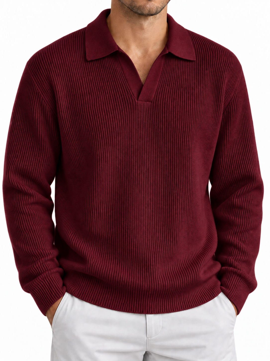 Men's V-neck knit sweater – Long Sleeve Solid Color Pullover for Fall Winter & Everyday Wear
