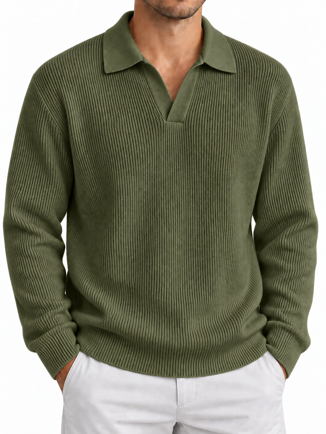 Men's V-neck knit sweater – Long Sleeve Solid Color Pullover for Fall Winter & Everyday Wear