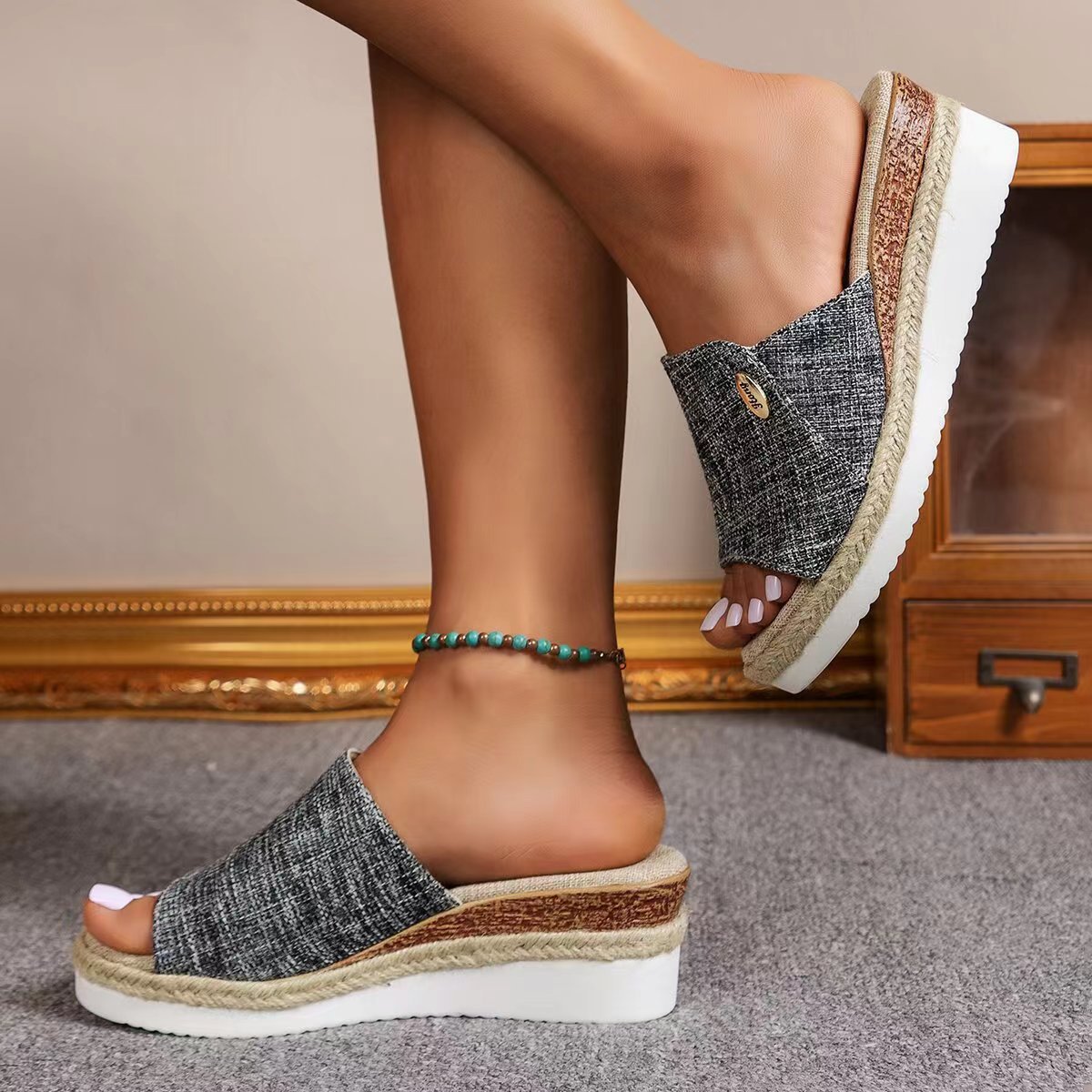 😍Last Day 50% OFF😍 - Women's Solid Colour Thick Bottom Slope Heel Or