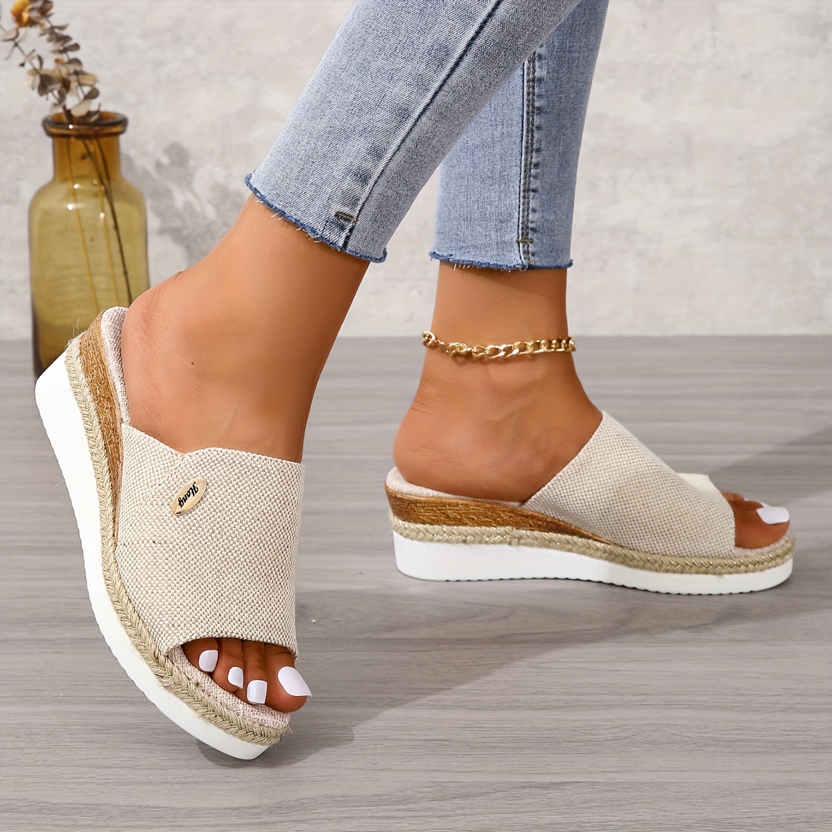 😍Last Day 50% OFF😍 - Women's Solid Colour Thick Bottom Slope Heel Or