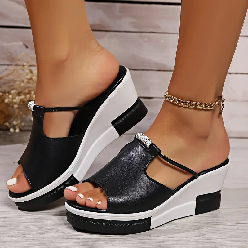 🔥Last Day Promotion 50% OFF - Women's Fashion Rhinestone Decor Wedge Slippers