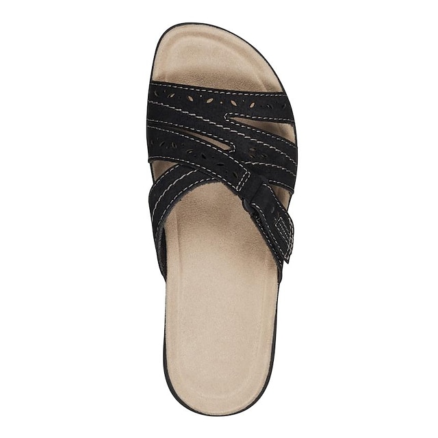 Women's White Slide Leather Sandals with Adjustable Strap 