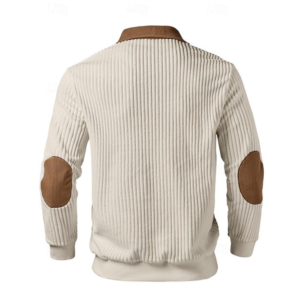 Men's Polo Polo Shirts Vacation Street Quarter Zip Long Sleeve Fashion Basic Color Block Jacquard Patchwork Fall & Winter Regular Fit Black White Army Green Apricot Polo