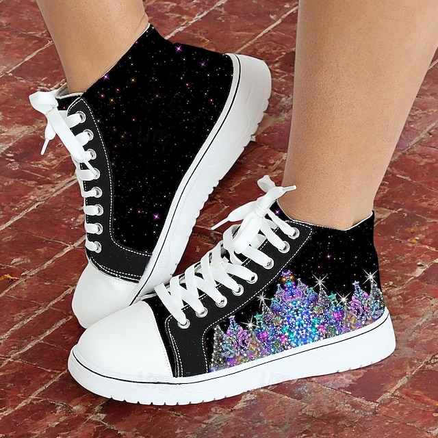 Women's Christmas Tree Print High-Top Sneakers